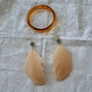 Earrings  feather & Plastic Bangle Set